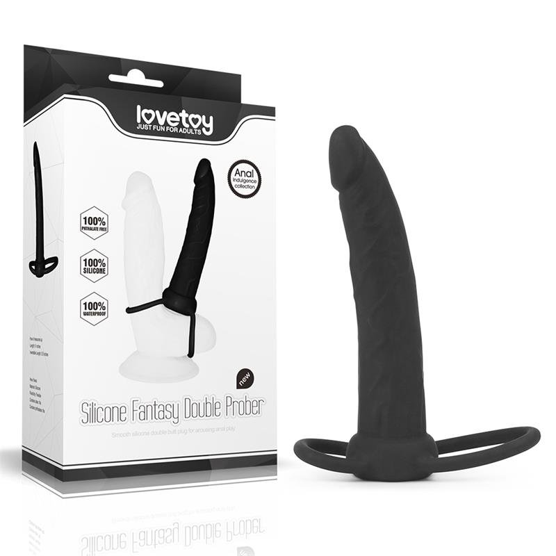 Dildo Anal con Doble Anillo Negro - Imagen 3