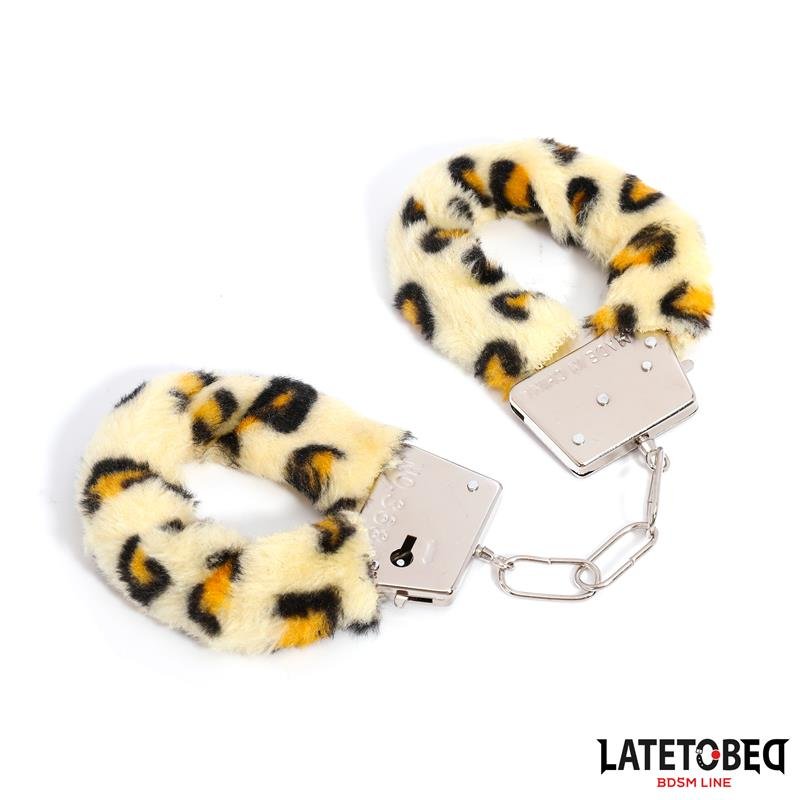 Esposas de Metal Furry con Pelo Animal Print Leopardo - Imagen 2
