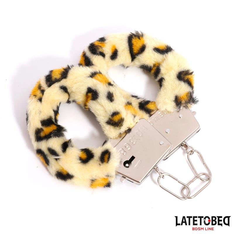 Esposas de Metal Furry con Pelo Animal Print Leopardo - Imagen 4